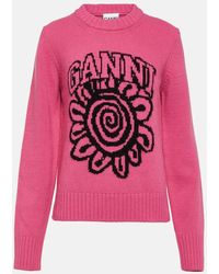 Ganni - Jersey en mezcla de lana con logo - Lyst