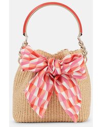 Jimmy Choo - T/pap/candy Pink Bon Bon Small Bow-embellished Raffia Bucket Bag - Lyst