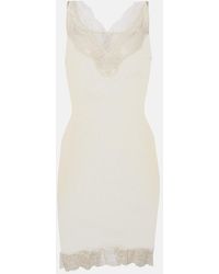 Saint Laurent - Vestido Corto De Seda Con Encaje - Lyst