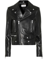 Saint Laurent Chiodo in vera pelle stile biker full zip - Nero