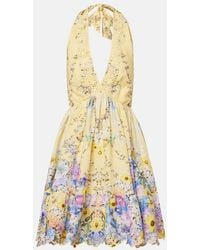 CAMILLA - Embellished Floral Halterneck Linen Minidress - Lyst