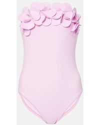 Karla Colletto - Costume Intero A Fascia Con Applicazioni Floreali - Lyst