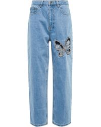 Area Jeans rectos de tiro alto adornados - Azul