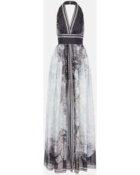 Elie Saab - Printed Silk Chiffon Maxi Dress - Lyst