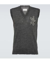 Maison Margiela - Printed Distressed Wool Sweater Vest - Lyst