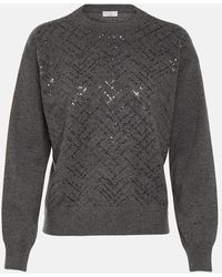 Brunello Cucinelli - Verzierter Pullover Aus Wolle, Kaschmir Und Seide - Lyst