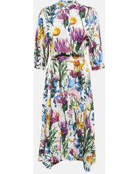Stella McCartney - Vestido midi floral de saten - Lyst