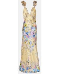 CAMILLA - Vestido Largo De Saten De Seda Floral Adornado - Lyst