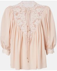 Chloé - Lace-Trimmed Silk Crepe De Chine Blouse - Lyst