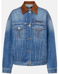 Versace - Trucker Suede-Trimmed Denim Jacket - Lyst