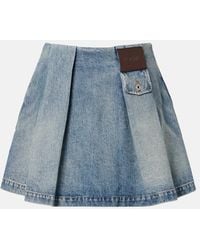 Loewe - Pleated Denim Miniskirt - Lyst