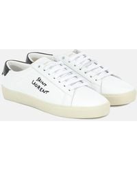 Saint Laurent - Embroidered Sneakers In Canvas And Smooth Leather - Lyst