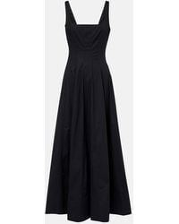 STAUD - Wells Pleated Cotton Midi Dress - Lyst
