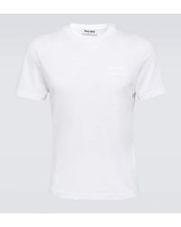 Miu Miu - T-shirt in jersey di cotone con logo - Lyst