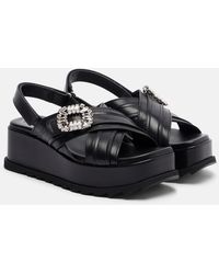 Roger Vivier - Strass Buckle Leather Platform Sandals - Lyst