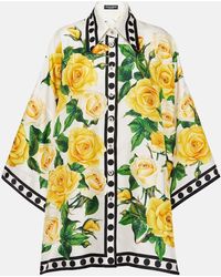 Dolce & Gabbana - Blusa oversize in seta con stampa floreale - Lyst
