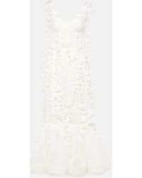 Zimmermann - Embroidered Floral Linen And Silk Midi Dress - Lyst