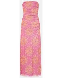 Cala De La Cruz - Daphne Printed Mesh Midi Dress - Lyst
