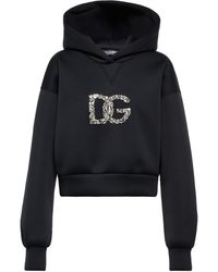 Sweat-shirt a capuche DG raccourci Dolce & Gabbana en coloris Noir Femme Vêtements Articles de sport et d'entraînement 