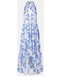 CAMILLA - Embellished Halterneck Cotton Poplin Maxi Dress - Lyst