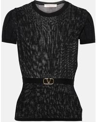 Valentino - Belted Ribbed-knit Wool Top - Lyst