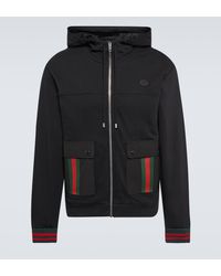 Gucci - Brand-embroidered Striped-trim Regular-fit Cotton Hoody - Lyst