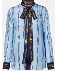 Gucci - Printed Tie-Neck Silk Twill Shirt - Lyst