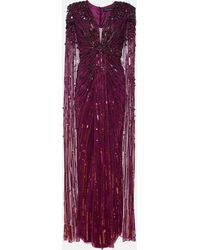 Jenny Packham - Lotus Cape-effect Embellished Sequined Tulle Gown - Lyst
