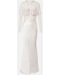 Self-Portrait - Caped Lace And Satin Maxi Dress - Lyst