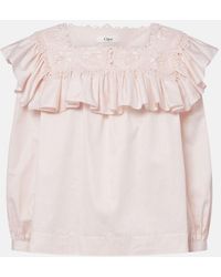 Chloé - Ruffled Lace-Trimmed Cotton Blouse - Lyst