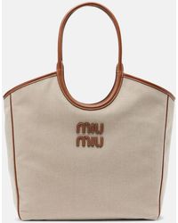 Miu Miu - Ivy Leather-Trimmed Canvas Tote Bag - Lyst