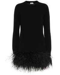 Saint Laurent Minikleid aus Kaschmir mit Federn - Schwarz