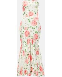 Rasario - Floral Strapless Ruffled Satin Gown - Lyst