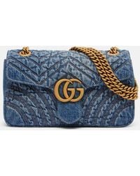 Gucci - Schultertasche Gg Marmont Small Aus Denim - Lyst
