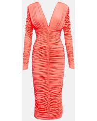 Alex Perry - Marin Ruched Neon Stretch-Jersey Midi Dress - Lyst