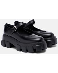 Prada - Leather Logo Plaque Platform Flats - Lyst