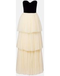 Costarellos - Plisse Velvet-Trimmed Tulle Gown - Lyst