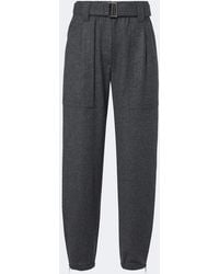 Brunello Cucinelli - Belted Wool And Cashmere Tapered Pants - Lyst