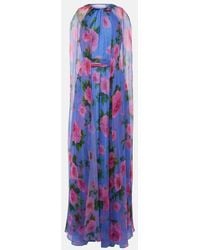 Carolina Herrera - Floral Caped Halterneck Silk Gown - Lyst