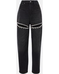 Area - Crystal-embellished Cutout High-rise Straight-leg Jeans - Lyst