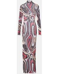 PUCCI - Printed Tulle-Trimmed Jersey Maxi Dress - Lyst