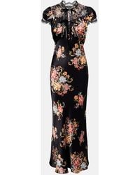Rodarte - Floral Lace-Trimmed Silk Midi Dress - Lyst