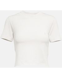 Saint Laurent Camiseta cropped de algodon - Blanco