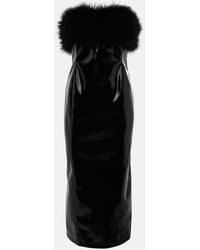 Blumarine - Feather-Trimmed Faux Leather Midi Dress - Lyst