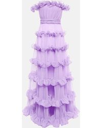 Giambattista Valli Off-shoulder Ruffled Tulle Gown - Purple