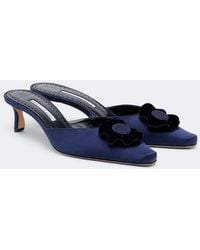 Manolo Blahnik - Caulon Floral-Applique Silk Satin Mules - Lyst