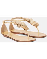 Aquazzura - Marea Raffia-Trimmed Leather Thong Sandals - Lyst
