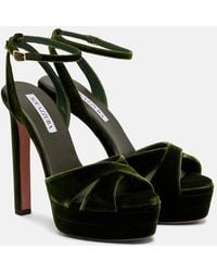 Aquazzura - Divine 130 Velvet Platform Sandals - Lyst