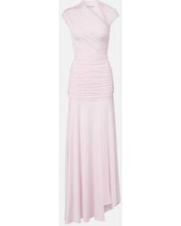 Self-Portrait - Ruched Asymmetric Jersey Maxi Dress - Lyst