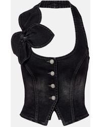 Area - Bow-Detail Denim Top - Lyst